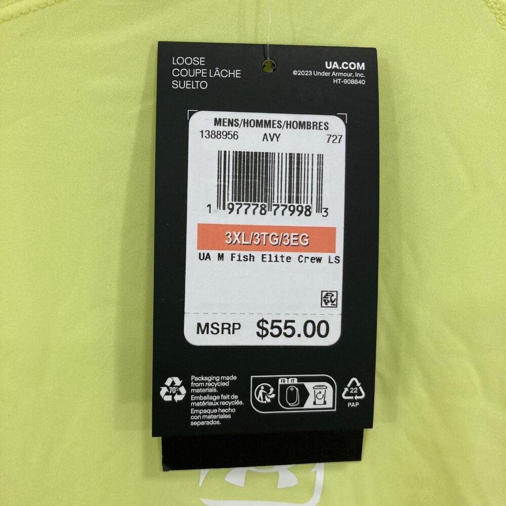 New Under Armour Mens 3XL Fish Elite Crew Long Sleeve Loose‎ Fit Lime Green - Picture 3 of 11